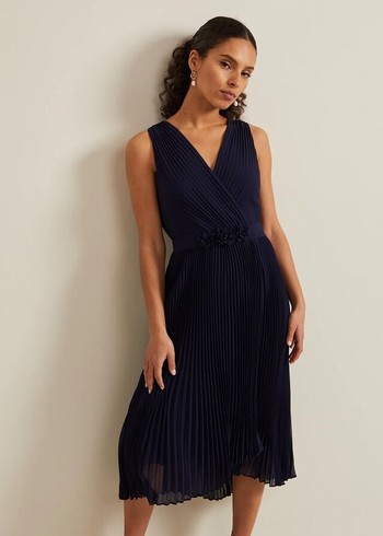 Phase Eight Petite Cressida Pleat Dress Navy Australia | OG6143520